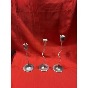 3 Vintage Silver Pewter Flower Twist PartyLite Candle Holder